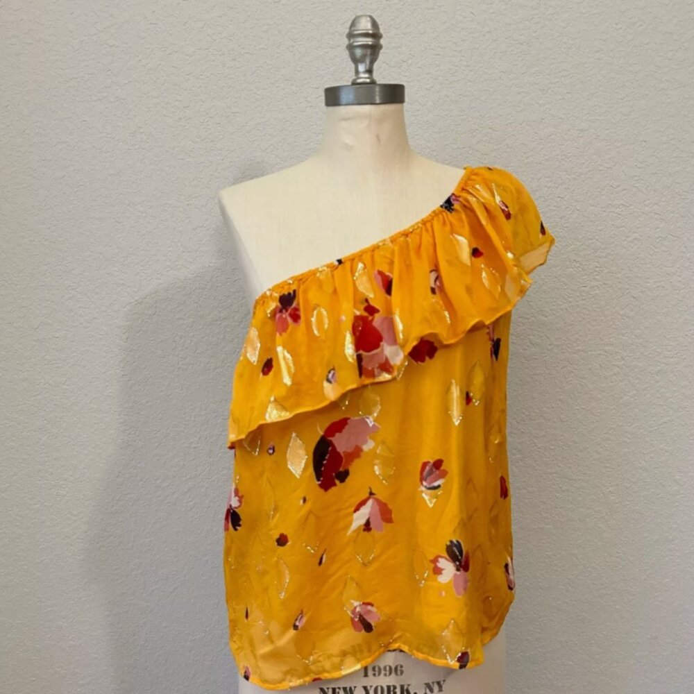 SEZANE | One Shoulder Silk Shirt in Saffron Yellow | Size M | Previously Worn